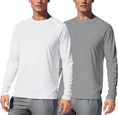 تي شيرت رجالي بأكمام طويلة بعامل حماية من الأشعة فوق البنفسجية 50+ للحماية من أشعة الشمس فوق البنفسجية وسريع الجفاف، تي شيرت للسباحة والجري الرياضي in Kuwait