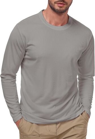 تي شيرت رجالي بأكمام طويلة بعامل حماية من الأشعة فوق البنفسجية 50+ للحماية من أشعة الشمس فوق البنفسجية وسريع الجفاف، تي شيرت للسباحة والجري الرياضي in Kuwait