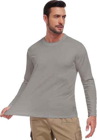 تي شيرت رجالي بأكمام طويلة بعامل حماية من الأشعة فوق البنفسجية 50+ للحماية من أشعة الشمس فوق البنفسجية وسريع الجفاف، تي شيرت للسباحة والجري الرياضي in Kuwait