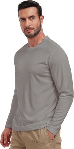 تي شيرت رجالي بأكمام طويلة بعامل حماية من الأشعة فوق البنفسجية 50+ للحماية من أشعة الشمس فوق البنفسجية وسريع الجفاف، تي شيرت للسباحة والجري الرياضي in Kuwait