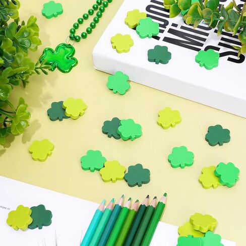 60pcs St. Patricks'day Mini Shamrock Erasers Irish Lucky Clover College Collection Rasers لجوائز الفصول الدراسية السائبة جوائز مكافآت الواجبات المنزلية ، 3 ألوان in Saudi Arabia