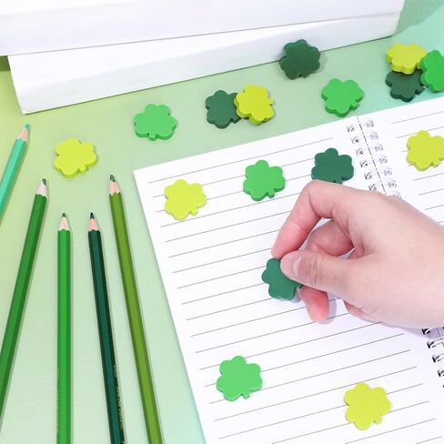 60pcs St. Patricks'day Mini Shamrock Erasers Irish Lucky Clover College Collection Rasers لجوائز الفصول الدراسية السائبة جوائز مكافآت الواجبات المنزلية ، 3 ألوان in Saudi Arabia