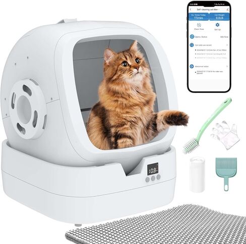 Automatic Cat Litter Box Self Cleaning - APP Control and Weight Monitoring - Ultra-Quiet, Medium Cats and Kittens Litter Box, Safe Anti-Pinch in Kuwait