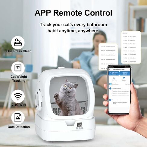 Automatic Cat Litter Box Self Cleaning - APP Control and Weight Monitoring - Ultra-Quiet, Medium Cats and Kittens Litter Box, Safe Anti-Pinch in Kuwait