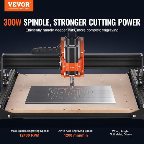 آلة التوجيه VEVOR CNC، 300 وات، 3 محاور GRBL للتحكم في نقش الخشب ونحت مجموعة أدوات الطحن، 400 × 400 × 75 مم / 15.7 × 15.7 × 2.95 في منطقة العمل 1200 دورة في الدقيقة للخشب الأكريليك MDF PVC الرغوة البلاستيكية in Kuwait