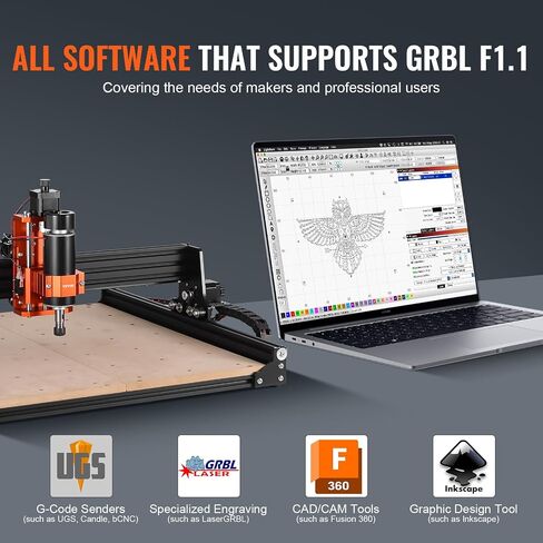 VEVOR CNC Router Machine, 120W 3 Axis GRBL Control Wood Engraving Carving Milling Machine Kit, 300 x 200 x 60 mm/11.8 x 7.87 x 2.36 in Working Area 10000 RPM for Wood Acrylic MDF PVC Plastic Foam in Kuwait