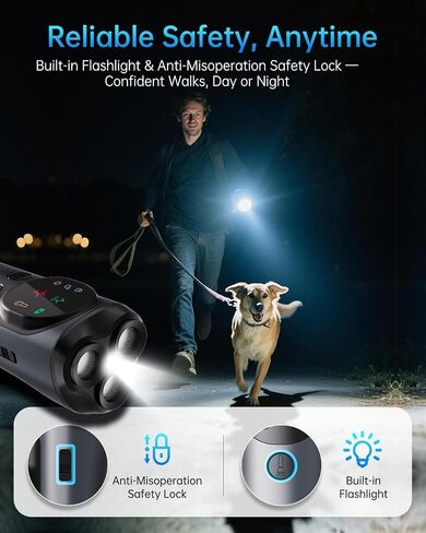 2025 Dog Bark Deterrent Devices with HD Display – No Shock Dog Training Tool with 3 Emitters, 50FT Range, Flashlight, Rechargeable Anti-Bark Deterrent for All Dog Sizes in Saudi Arabia