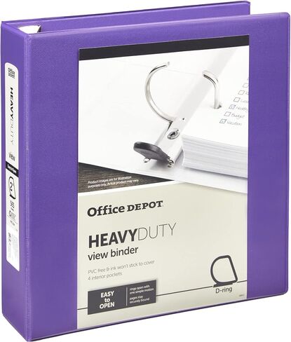 Office Depot® Brand Heavy-Duty D-Ring View Binder, 2" Rings, 54% Recycled, Purple in Saudi Arabia