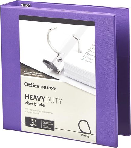Office Depot® Brand Heavy-Duty D-Ring View Binder, 2" Rings, 54% Recycled, Purple in Saudi Arabia