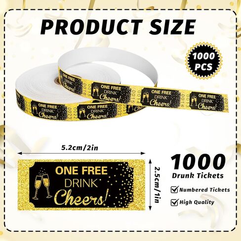 1000pcs تذاكر لفة تذاكر مشروب كرنفال واحد 2 "× 1" التذكرة الحزب الأسود الذهبي المرقم للأحداث حفلات التخرج من فئة الكرنفال جوائز لجمع التبرعات فئة الجائزة in Saudi Arabia