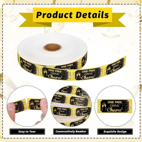 1000pcs تذاكر لفة تذاكر مشروب كرنفال واحد 2 "× 1" التذكرة الحزب الأسود الذهبي المرقم للأحداث حفلات التخرج من فئة الكرنفال جوائز لجمع التبرعات فئة الجائزة in Saudi Arabia