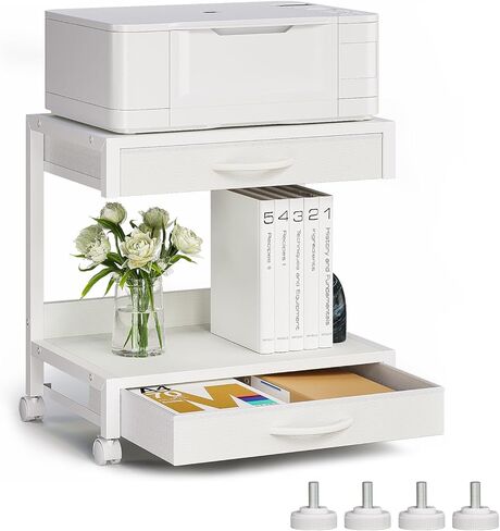 حامل طابعة سطح المكتب من طابقين مع درجتين للأقمشة ، طاولة prtiner مع رف التخزين ، منظم مكتب للمكتب المنزلي ، الطابعة ثلاثية الأبعاد ، آلة الفاكس ، الماسح الضوئي (أبيض ، طبقة 2) in Kuwait