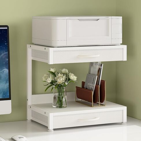 حامل طابعة سطح المكتب من طابقين مع درجتين للأقمشة ، طاولة prtiner مع رف التخزين ، منظم مكتب للمكتب المنزلي ، الطابعة ثلاثية الأبعاد ، آلة الفاكس ، الماسح الضوئي (أبيض ، طبقة 2) in Kuwait