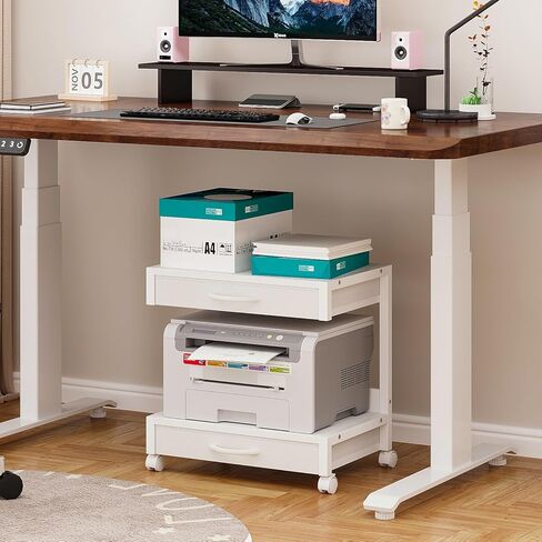حامل طابعة سطح المكتب من طابقين مع درجتين للأقمشة ، طاولة prtiner مع رف التخزين ، منظم مكتب للمكتب المنزلي ، الطابعة ثلاثية الأبعاد ، آلة الفاكس ، الماسح الضوئي (أبيض ، طبقة 2) in Kuwait