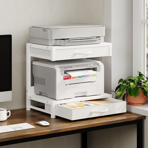 حامل طابعة سطح المكتب من طابقين مع درجتين للأقمشة ، طاولة prtiner مع رف التخزين ، منظم مكتب للمكتب المنزلي ، الطابعة ثلاثية الأبعاد ، آلة الفاكس ، الماسح الضوئي (أبيض ، طبقة 2) in Kuwait