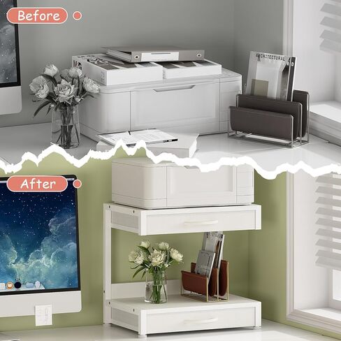 حامل طابعة سطح المكتب من طابقين مع درجتين للأقمشة ، طاولة prtiner مع رف التخزين ، منظم مكتب للمكتب المنزلي ، الطابعة ثلاثية الأبعاد ، آلة الفاكس ، الماسح الضوئي (أبيض ، طبقة 2) in Kuwait