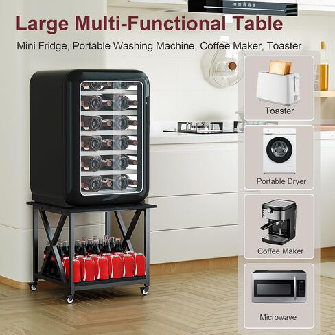2 Tier Large Printer Stand, 23.6 x 23.6 Inches Printer Table with Storage Shelf, Rolling Printer Cart with Industrial Wheels for Home Office (Black) in Saudi Arabia