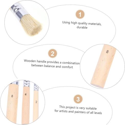 Angoily 3set Stippling Brush Set Natural Bristle Stencil Brushes Handle for Art Projects in Saudi Arabia