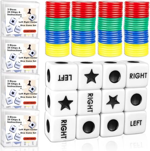 مجموعة لعبة Dice Game اليمنى - 4 حزمة مع 3 زهر ، 24 رقائق ، وتعليمات لكل مجموعة - تصميم صندوق تخزين سهل للسفر والمدارس والحفلات وجمع الأسرة (4) in Kuwait
