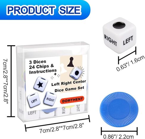 مجموعة لعبة Dice Game اليمنى - 4 حزمة مع 3 زهر ، 24 رقائق ، وتعليمات لكل مجموعة - تصميم صندوق تخزين سهل للسفر والمدارس والحفلات وجمع الأسرة (4) in Kuwait