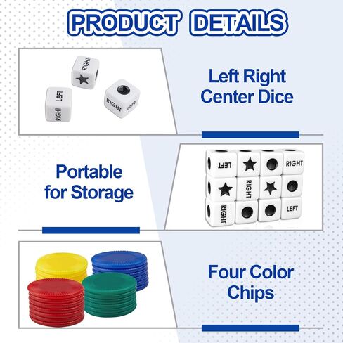 مجموعة لعبة Dice Game اليمنى - 4 حزمة مع 3 زهر ، 24 رقائق ، وتعليمات لكل مجموعة - تصميم صندوق تخزين سهل للسفر والمدارس والحفلات وجمع الأسرة (4) in Kuwait