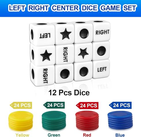 مجموعة لعبة Dice Game اليمنى - 4 حزمة مع 3 زهر ، 24 رقائق ، وتعليمات لكل مجموعة - تصميم صندوق تخزين سهل للسفر والمدارس والحفلات وجمع الأسرة (4) in Kuwait