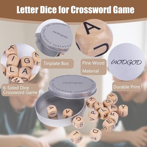 Crossword Dice Game for Adults – 15 Wooden Letter Dice for Strategic Play, Language Practice & Travel Use in Saudi Arabia