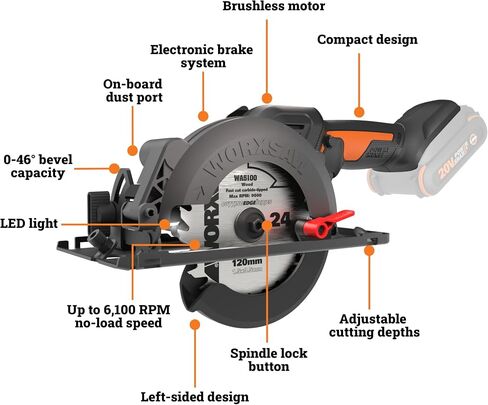 Worx WX531L 20V WORXSAW 4.5 "منشار دائري مدمج لاسلكي in Saudi Arabia