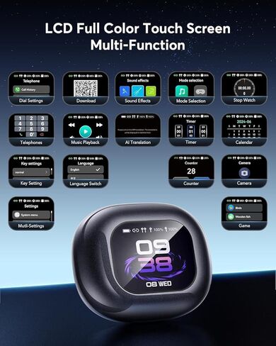 سماعات أذن لاسلكية بلوتوث 5.3 مع شاشة رقمية وحافظة شحن وتحكم باللمس وسماعات داخل الأذن مع ميكروفون مدمج IPX7 سماعات ستيريو مقاومة للماء للجري والمشي والتمارين باللون الأبيض in Kuwait