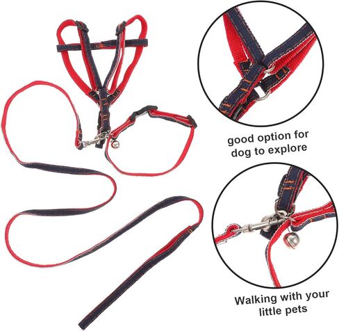 VANZACK 3PCS PET Traction Rope Set Sturdy Denim Dog Leash for Medium to Small Dogs and Cats Waterproof Pulling Rope Chest Strap for Safe Outdoor Walking in Saudi Arabia