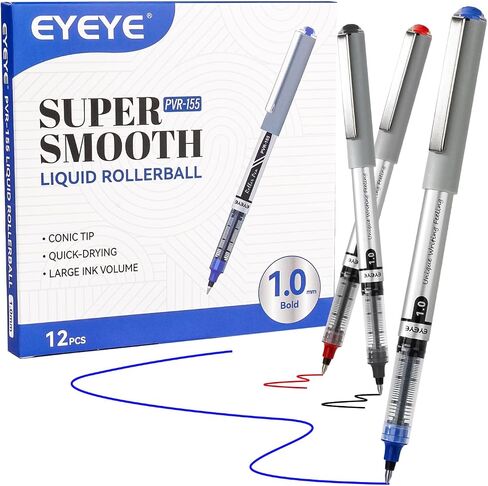 eyeye Black Rollerball Pens 1.0mm 12 Pack ، Roller Ball Pen Bold Point Quick Dry ، Liquid Bens Point Point Smooth Write Pen للتغلب على المجلات ، والمكتب ، واللوازم المدرسية in Saudi Arabia