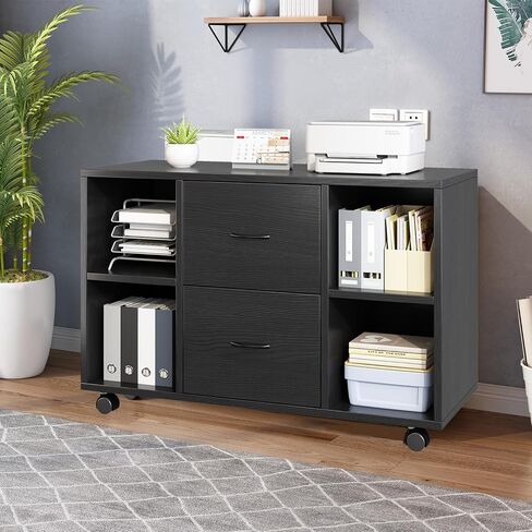 2 Drawer File Cabinet，Printer Stand with Open Storage Shelves and Rolling Wheels for Office and Home Organization,Office Pedestal Files Black and White (White) in Saudi Arabia