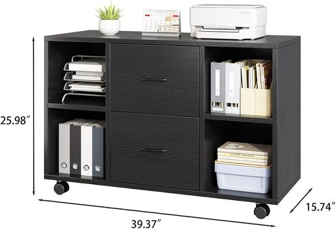 2 Drawer File Cabinet，Printer Stand with Open Storage Shelves and Rolling Wheels for Office and Home Organization,Office Pedestal Files Black and White (White) in Saudi Arabia