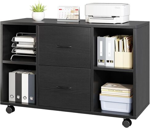 2 Drawer File Cabinet，Printer Stand with Open Storage Shelves and Rolling Wheels for Office and Home Organization,Office Pedestal Files Black and White (White) in Saudi Arabia