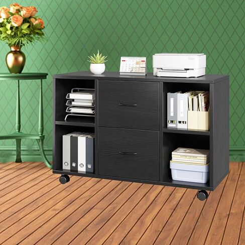2 Drawer File Cabinet，Printer Stand with Open Storage Shelves and Rolling Wheels for Office and Home Organization,Office Pedestal Files Black and White (White) in Saudi Arabia