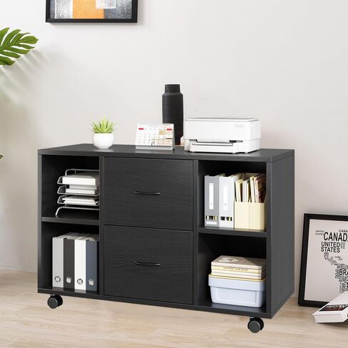 2 Drawer File Cabinet，Printer Stand with Open Storage Shelves and Rolling Wheels for Office and Home Organization,Office Pedestal Files Black and White (White) in Saudi Arabia