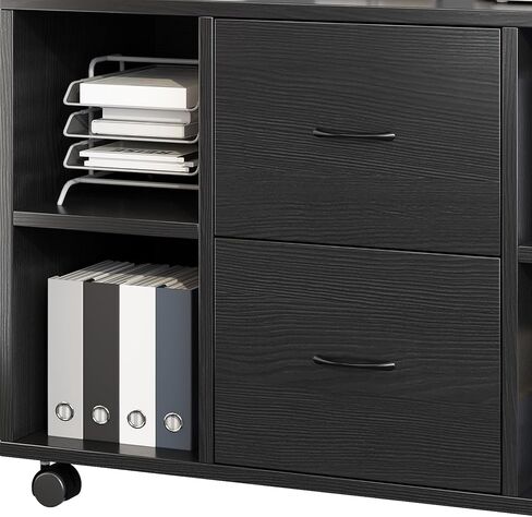 2 Drawer File Cabinet，Printer Stand with Open Storage Shelves and Rolling Wheels for Office and Home Organization,Office Pedestal Files Black and White (White) in Saudi Arabia