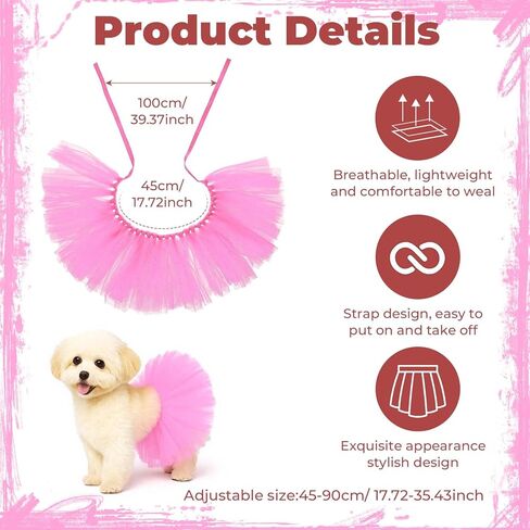 تول توتو للكلاب ، الباليه الكلب أزياء تنورة فساتين جرو الأميرة ملابس الملابس للملابس للمتوسطة الصغيرة الكلب الكلب حفل زفاف الصور اللوازم الدعامة (الوردي الساخن) in Kuwait