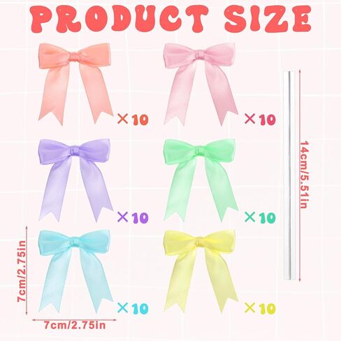 60 PCS Pastel Satin Ribbon Dows with Twist Tible ، Bow Color Pre Presid For Parks ، 2.5 BACK TOWSING TIE BOWS for Treat Accs ، TRACK TRIPBON BOW for Gift Wrapp Treat Bag Wedder in Saudi Arabia