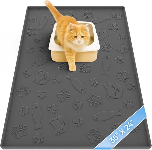 Cat Litter Mat for Litter Box,Large 35" X 24" Silicone Cat Litter Trapping Mat,Urine-Proof & Waterproof Kitty Litter Mats for Floor,Grey in Saudi Arabia