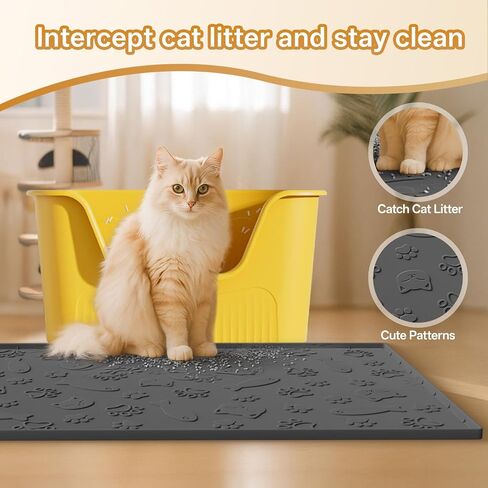Cat Litter Mat for Litter Box,Large 35" X 24" Silicone Cat Litter Trapping Mat,Urine-Proof & Waterproof Kitty Litter Mats for Floor,Grey in Saudi Arabia
