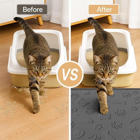 Cat Litter Mat for Litter Box,Large 35" X 24" Silicone Cat Litter Trapping Mat,Urine-Proof & Waterproof Kitty Litter Mats for Floor,Grey in Saudi Arabia