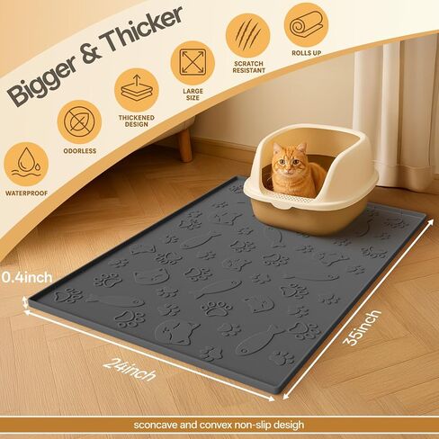 Cat Litter Mat for Litter Box,Large 35" X 24" Silicone Cat Litter Trapping Mat,Urine-Proof & Waterproof Kitty Litter Mats for Floor,Grey in Saudi Arabia