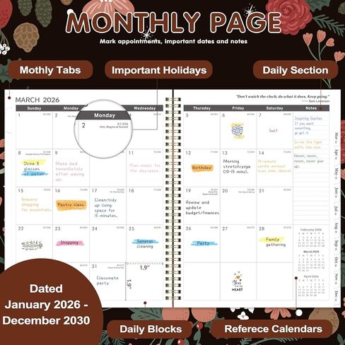 2022-2023 Monthly Planner - 18-Month Planner with Tabs, Pocket, Label, Contacts and Passwords, 8.5" x 11", Jul. 2022 - Dec. 2023, Twin-Wire Binding - Purple by Artfan in Saudi Arabia