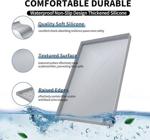 حصيرة القط لصندوق القمامة ، حصيرة القمامة الكبير 35 "× 22" ، وسادة مخبأة للسيليكون مقاوم للماء للأرضية ، ناعمة على أقدام كيتي ، سهلة التنظيف ، غير قابلة للانزلاق ، رمادي in Kuwait