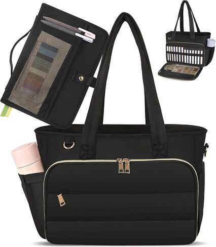 Large Bible Bag with Cover Case for Women, Church Bag with Shoulder Strap, Tote for Bible Study Supplies, Christian Gift (Black) in Kuwait