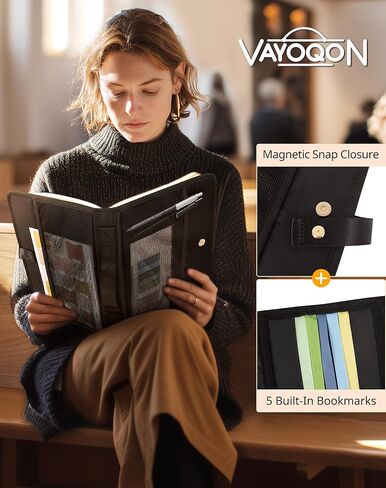 Large Bible Bag with Cover Case for Women, Church Bag with Shoulder Strap, Tote for Bible Study Supplies, Christian Gift (Black) in Kuwait