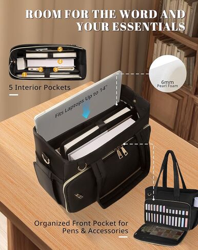 Large Bible Bag with Cover Case for Women, Church Bag with Shoulder Strap, Tote for Bible Study Supplies, Christian Gift (Black) in Kuwait