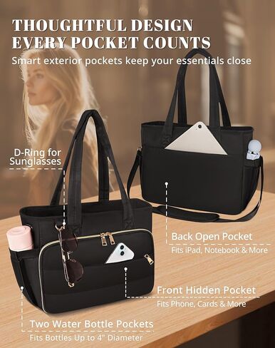 Large Bible Bag with Cover Case for Women, Church Bag with Shoulder Strap, Tote for Bible Study Supplies, Christian Gift (Black) in Kuwait