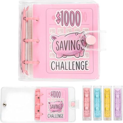 Mini Money Saving Binder with 25 Envelopes, $1000 Savings Challenge Book, Portable for Budgeting Cash Planner,School Class Prize Gift (Pink, $1000) in Kuwait